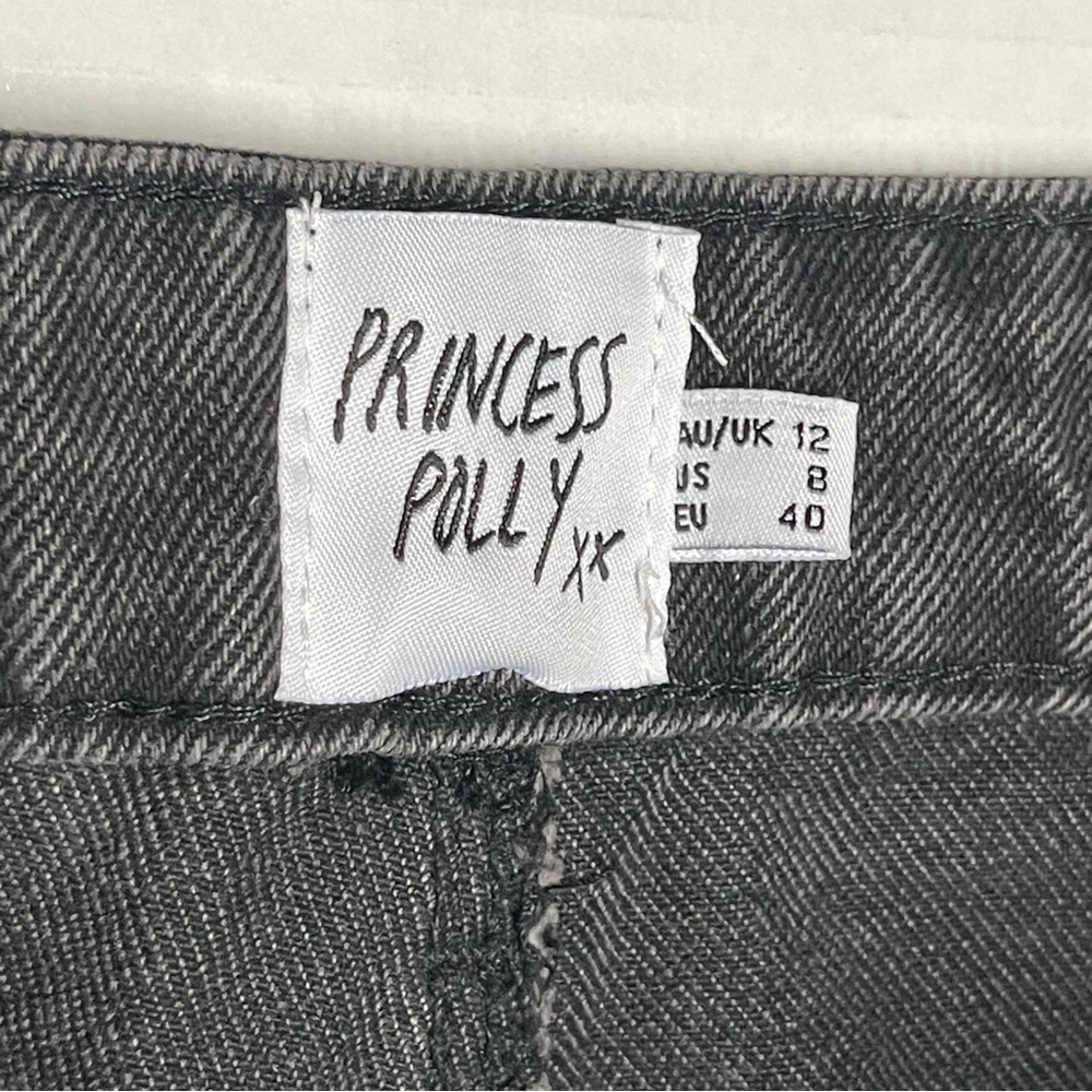 Princess Polly Women's Distressed Straight Leg Black Jeans Size 12 Trendy Grunge - Picture 5 of 8